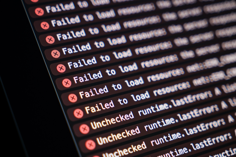 A monitor displaying a runtime error