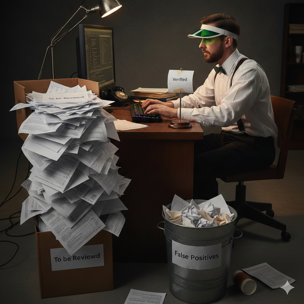 Dev sorting all the test results. Most are false positives.